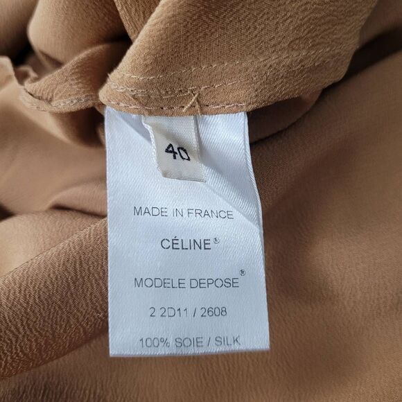 Vintage Celine Camel Tan Silk Midi Skirt Skort Sz 40 US‎ 8 Pleated Front Preppy - Picture 4 of 7